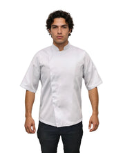 100% Polyester White Chef Coat - Short Sleeve Hidden Button**