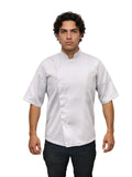 100% Polyester White Chef Coat - Short Sleeve Hidden Button**