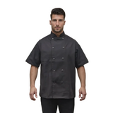 100% Polyester Black Chef Coat - Short Sleeve