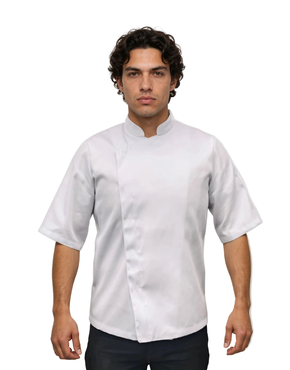 Poly-Cotton White Chef Coat - Short Sleeve Hidden Button