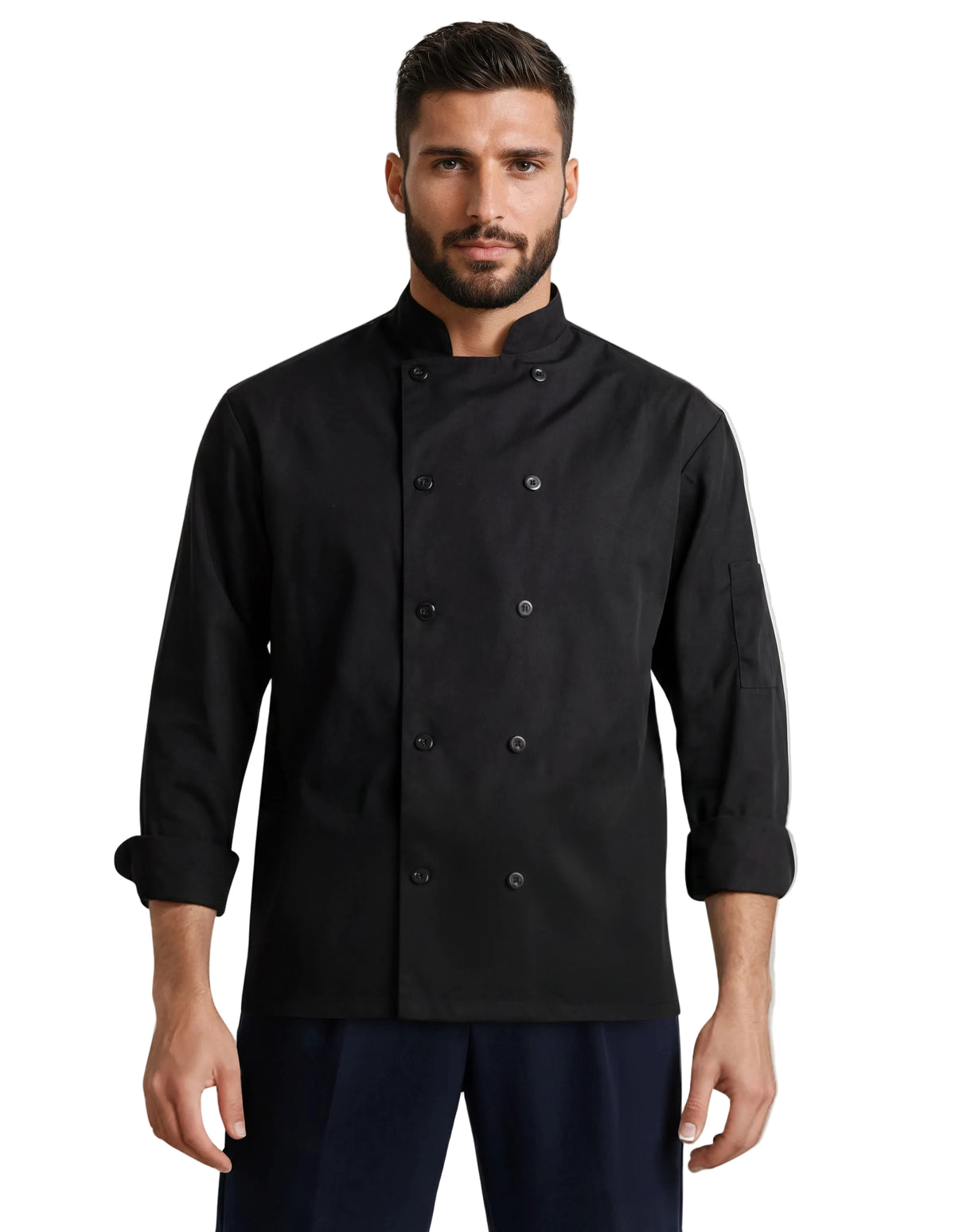 100% Polyester Black Chef Coat - Long Sleeve