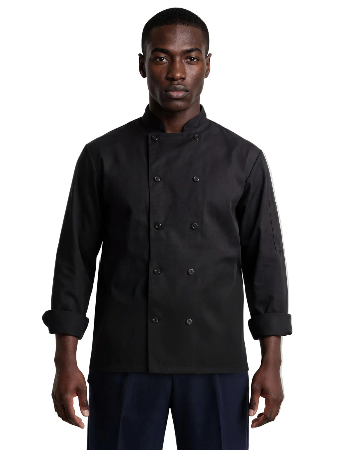 Poly-Cotton Black Chef Coat - Long Sleeve