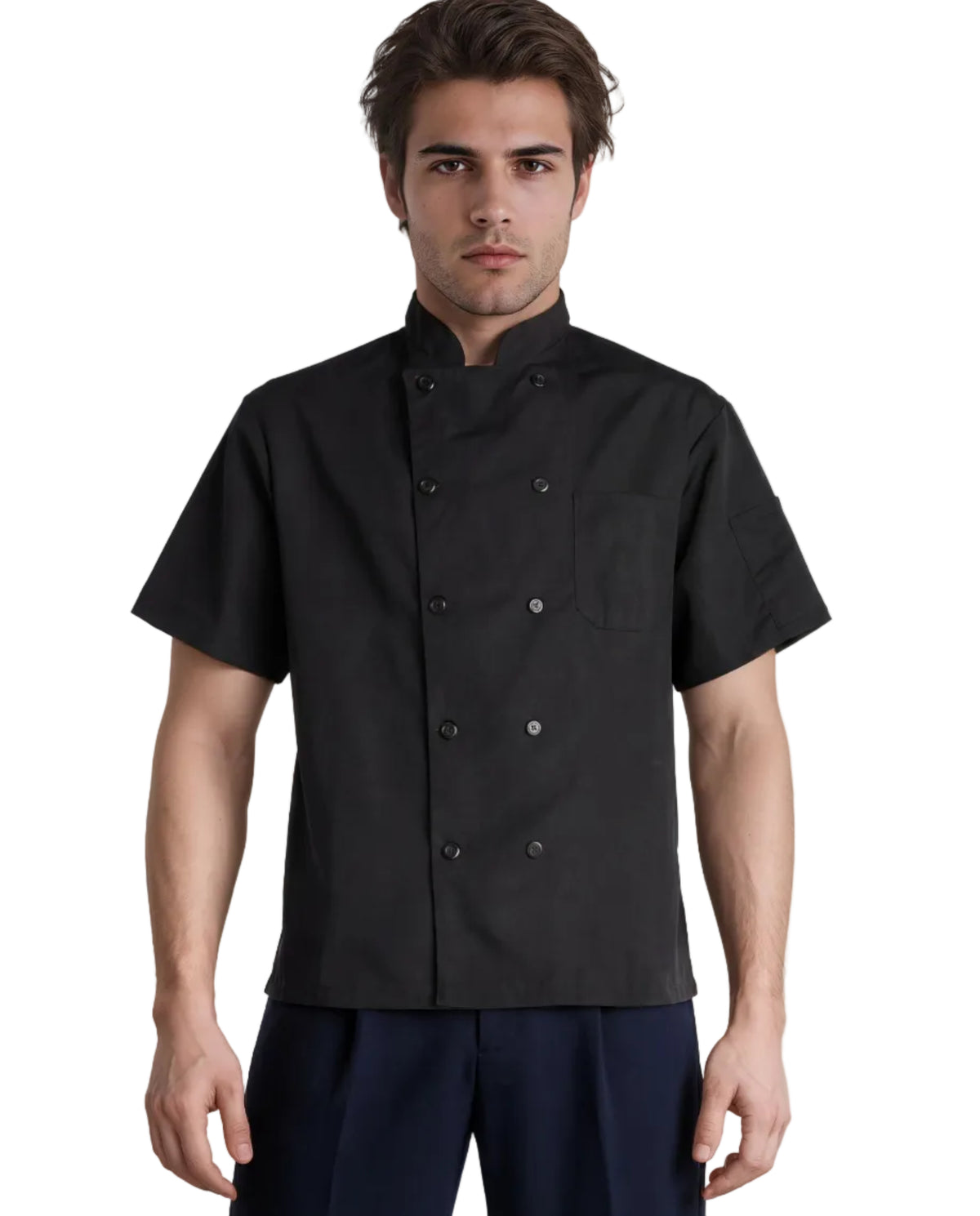 Poly-Cotton Black Chef Coat - Short Sleeve