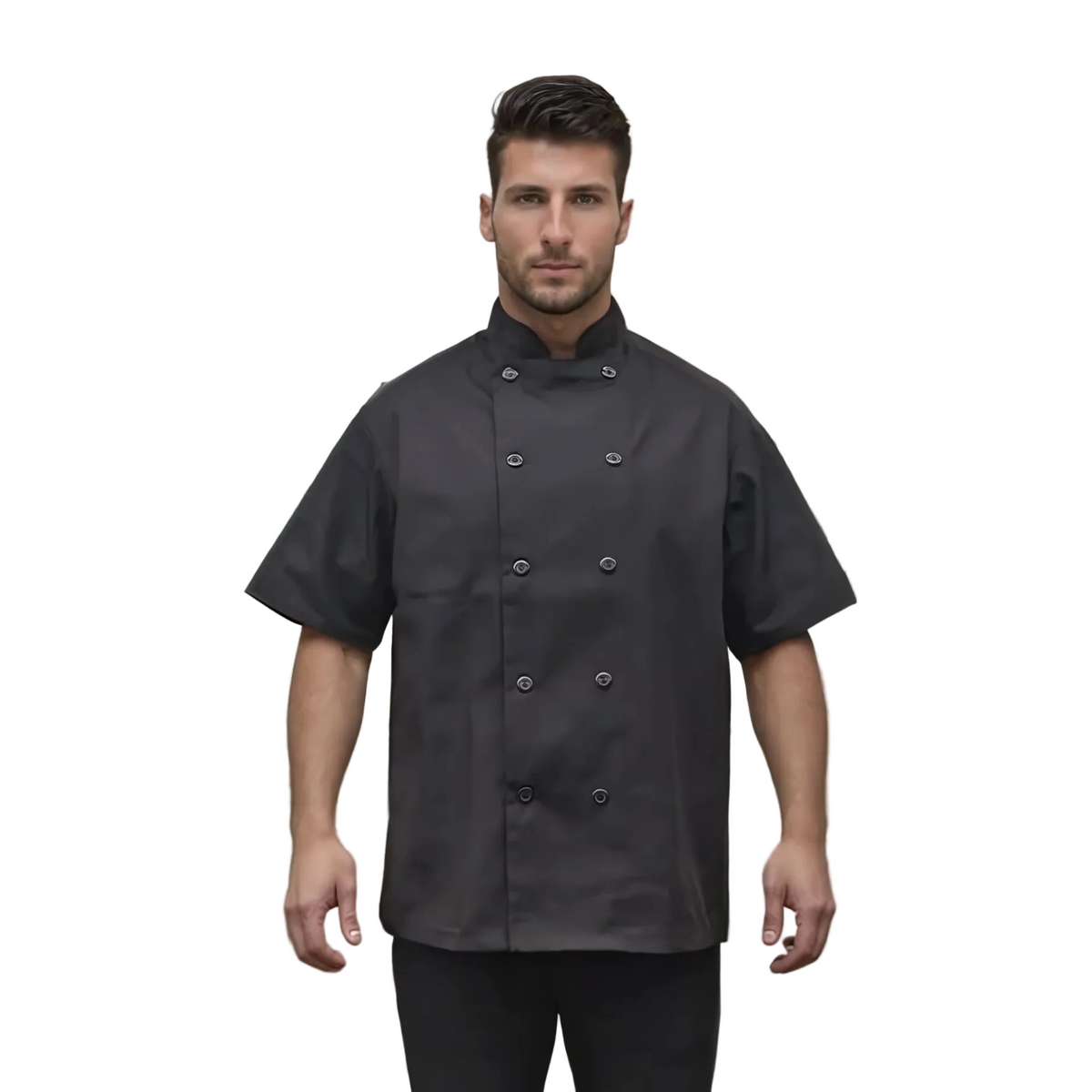 100% Polyester Black Chef Coat - Short Sleeve