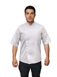 Poly-Cotton Black Chef Coat - Short Sleeve Hidden Button